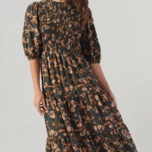 Zana Floral Dot Frazier Smocked Tiered Midi Dress by Sugarlips